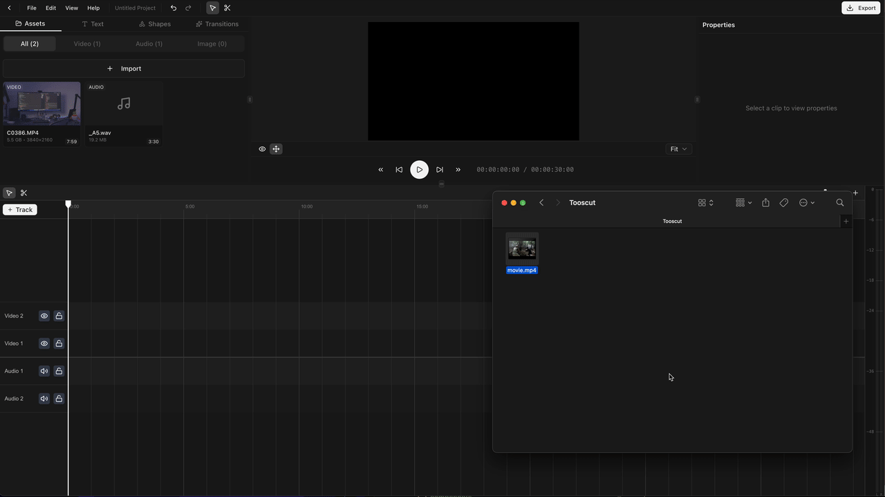 Screenshot: Dragging an asset from your file explorer directly to the timeline